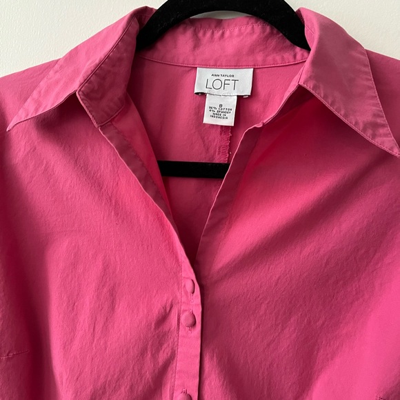 Loft Button Up Blouse, Bright Pink - Picture 2 of 7